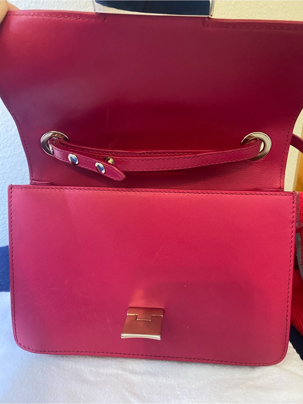 Jimmy Choo Red/Fuchsia Leather Crossbody with Gold-Tone Lock - Picture 9 of 16